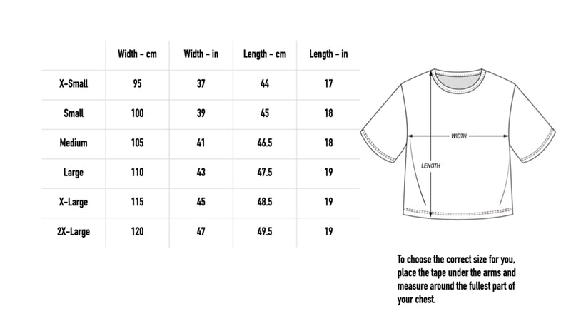 Size chart for The Necropolitan Club Crop Tee - Black