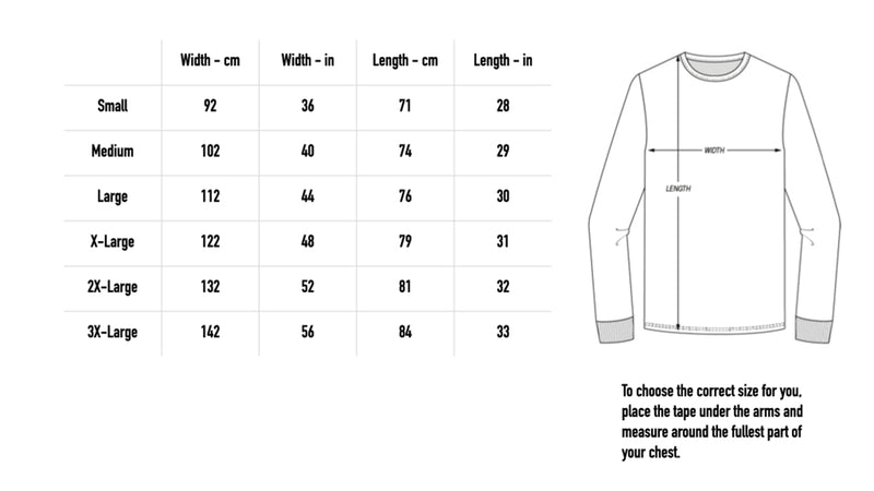 Size chart for Necropolitan Seal Longsleeve - Black